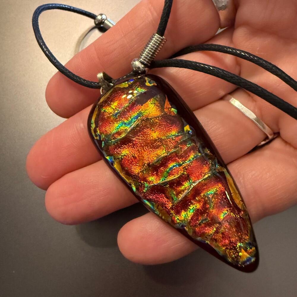 Vibrant Colorful Handcrafted Dichroic Glass Large Pendant